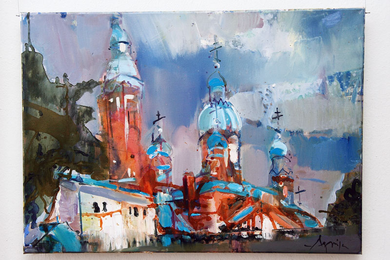 Autors: Agnija Ģērmane. Pareizticīgo baznīca (Bauskas novadpētniecības un mākslas muzeja īpašumā). Mākslas plenērs Bauskā. 2011.g.