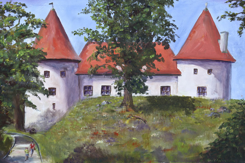 Autors: Džons Delgalvis. Skats uz Bauskas pili. Mākslas plenērs Bauskā. 2011.g.