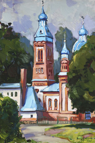 Autors: Juris Ģērmanis. Pareizticīgo baznīca Bauskā. Mākslas plenērs Bauskā. 2011.g.